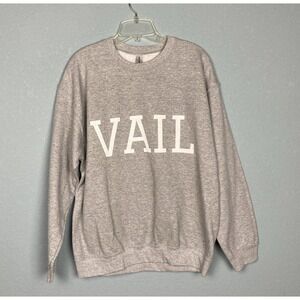 Vail Sweatshirt Men L Gray Crewneck Pullover USA Colorado Ski Sweater